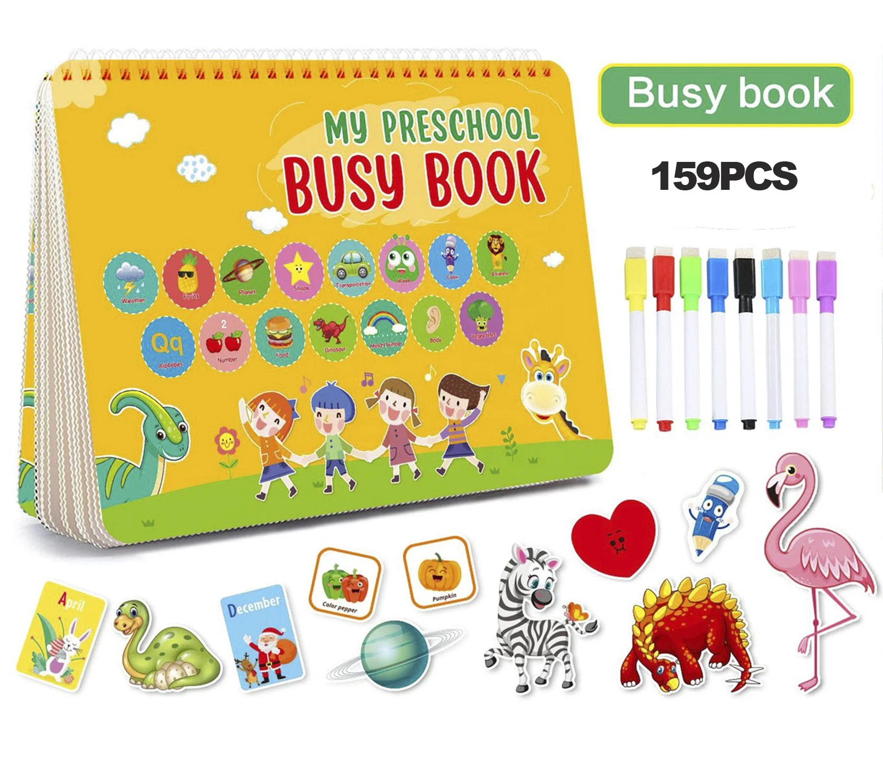 My Busy Book for Toddlers Preschool Activity Educational ABC Number Colors Shape Learning With 8 Erasable Color Pen