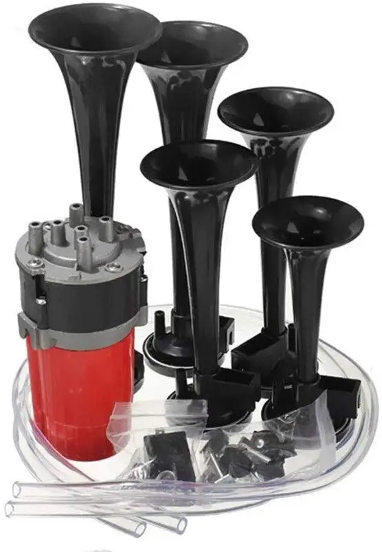 12V DC 5PCS Musical Loud Speaker Air Horn Car Trumpet Horn With Compressor