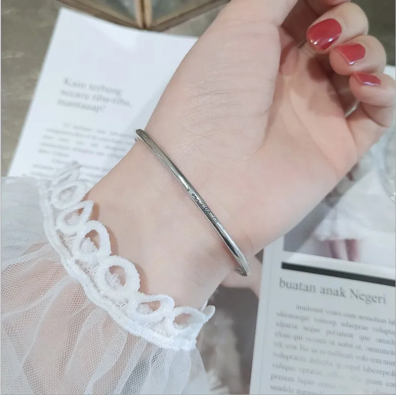 instagram popular followers smile face cutie solid genuine 925 sterling silver plain bangle for girl