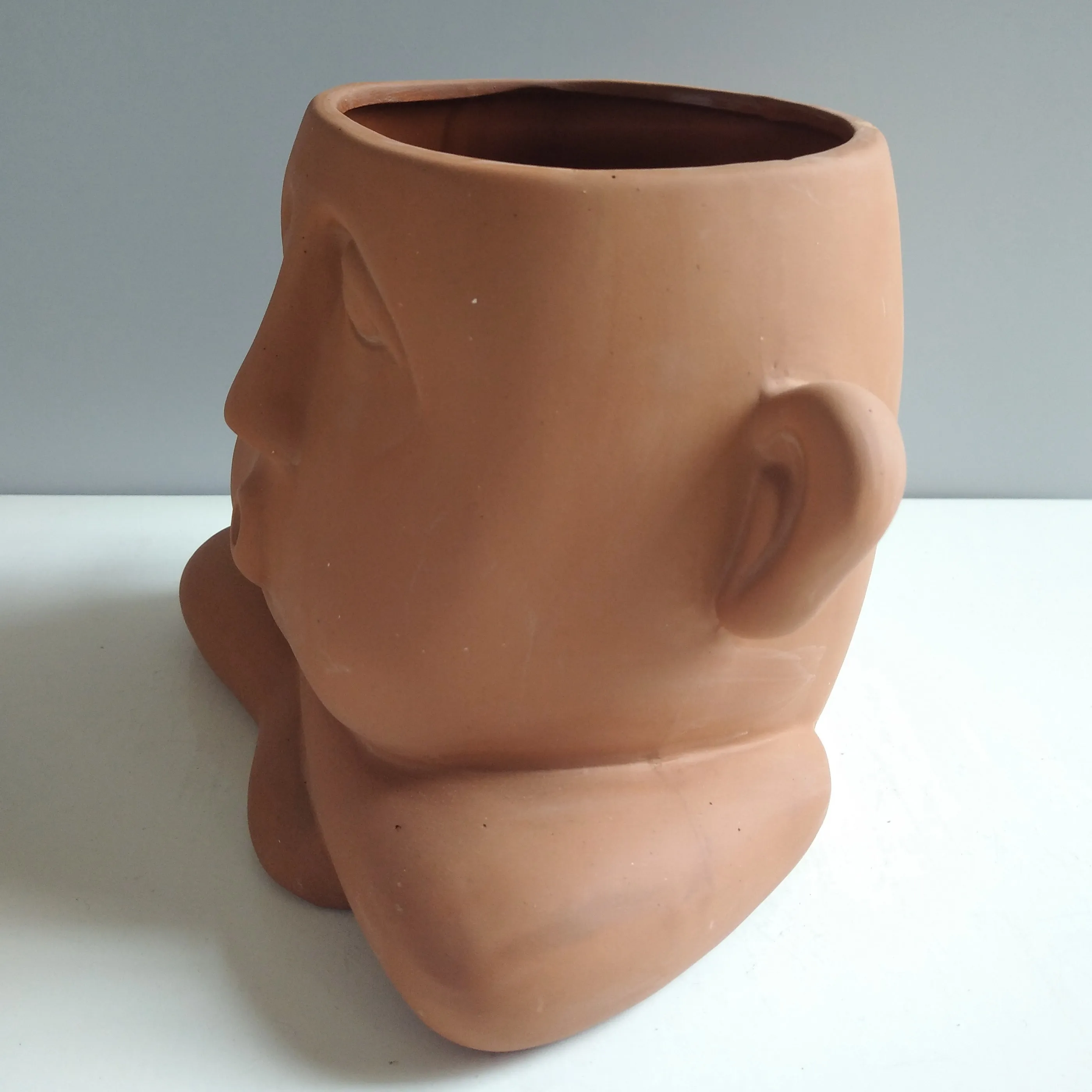 Creative terracotta ceramic human face brown flower pot for indoor home garden decoration