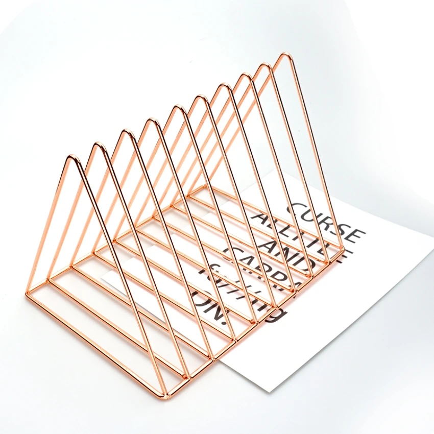 Professional Factory Bedroom Bookends File Organizer Triangular Book Stand Metal Bookstand