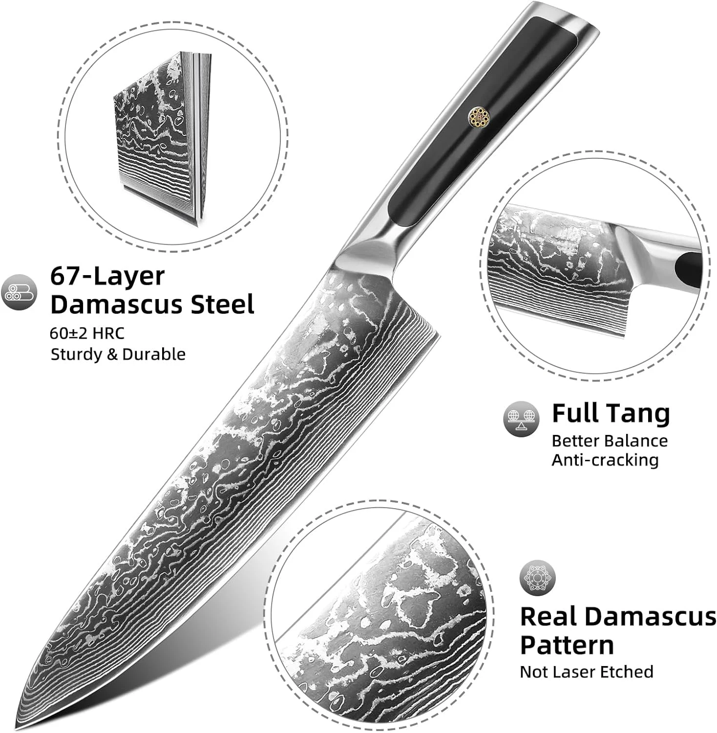 Japanese Damascus Chef Knife 8 inch Professional VG10 Chefs Knife Full Tang Sharp Japanese Chef Knife with G10 Handle