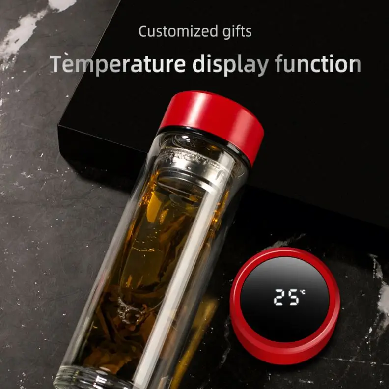 High quality temperature display glass bottle  exquisite notebook metal pen gift set business corporate