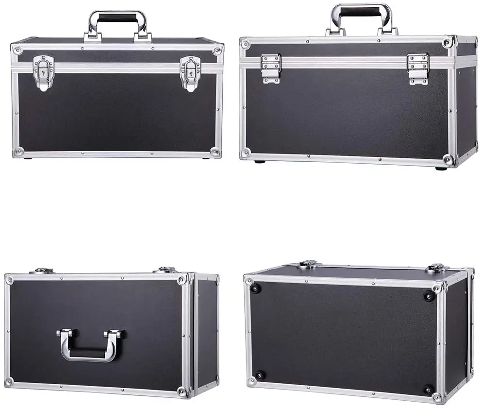 Black Toolbox Storage Case Large Tool Storage Box Multi-function Carrying Case Lockable Aluminum Hard Case Portable Toolbox