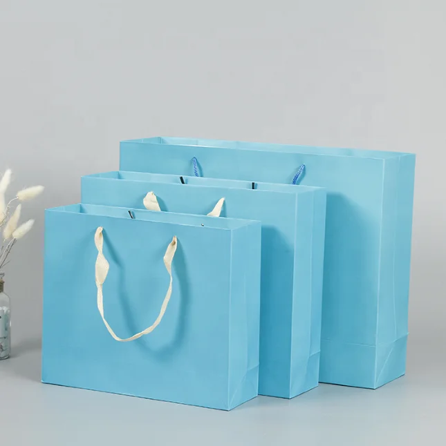 Fashion Small Medium Large pure color paper bag packaging for cosmetics clothing shopping paper bag