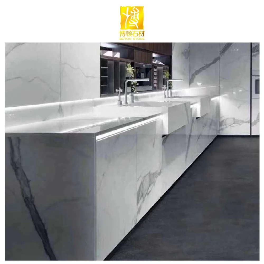 BOTON STONE White Thin Slab Kitchen Dining Table Worktop 2cm Porcelain Tile Sintered Stone Slab