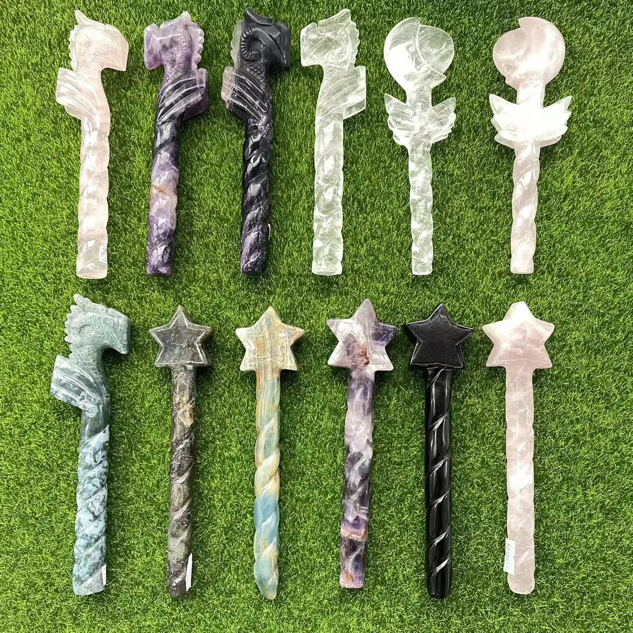 Hot Selling Handles Crystal Glowing Magic Wand Rose Quartz Fairy Stick Toy Magic Wand
