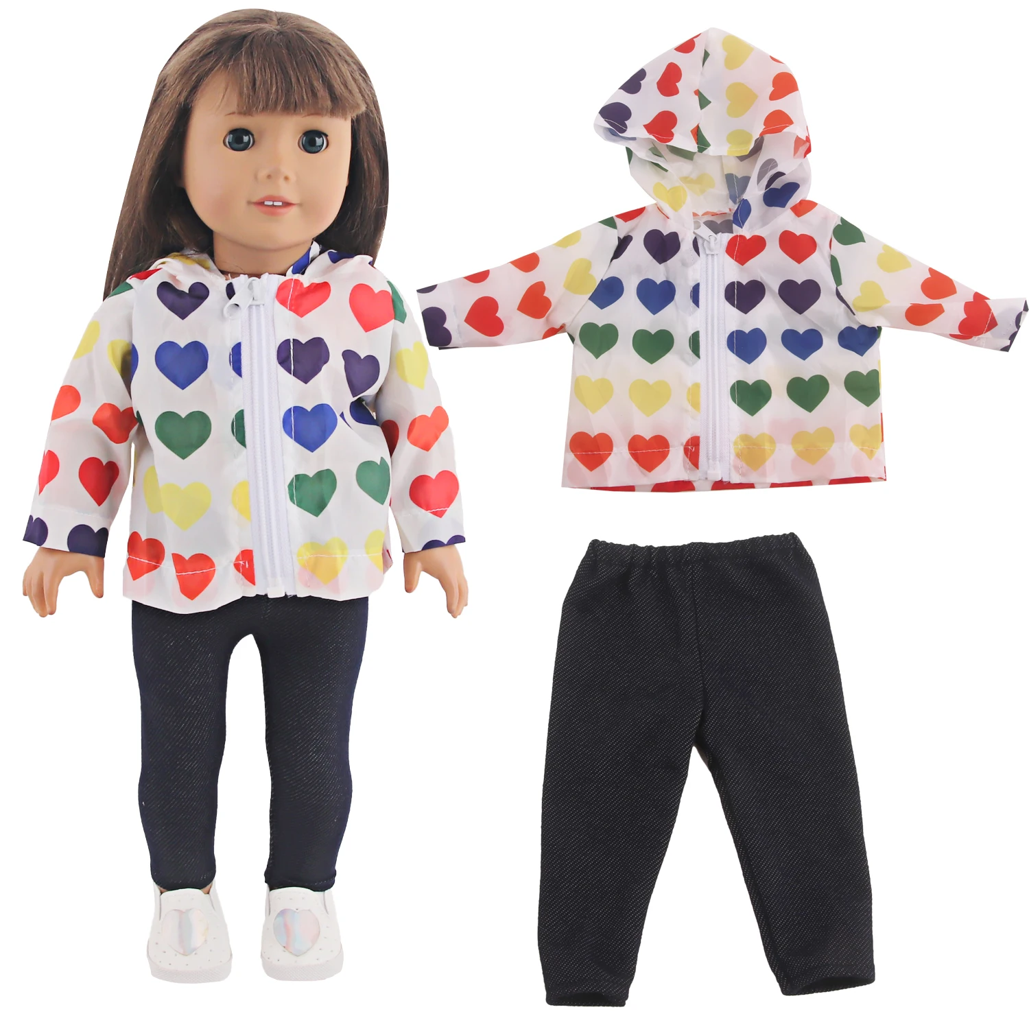 Outdoor Windproof And Rainproof Set For 18 Inch Girl doll Colorful Polka Dot Jacket With Hat Jacket Doll Clothes