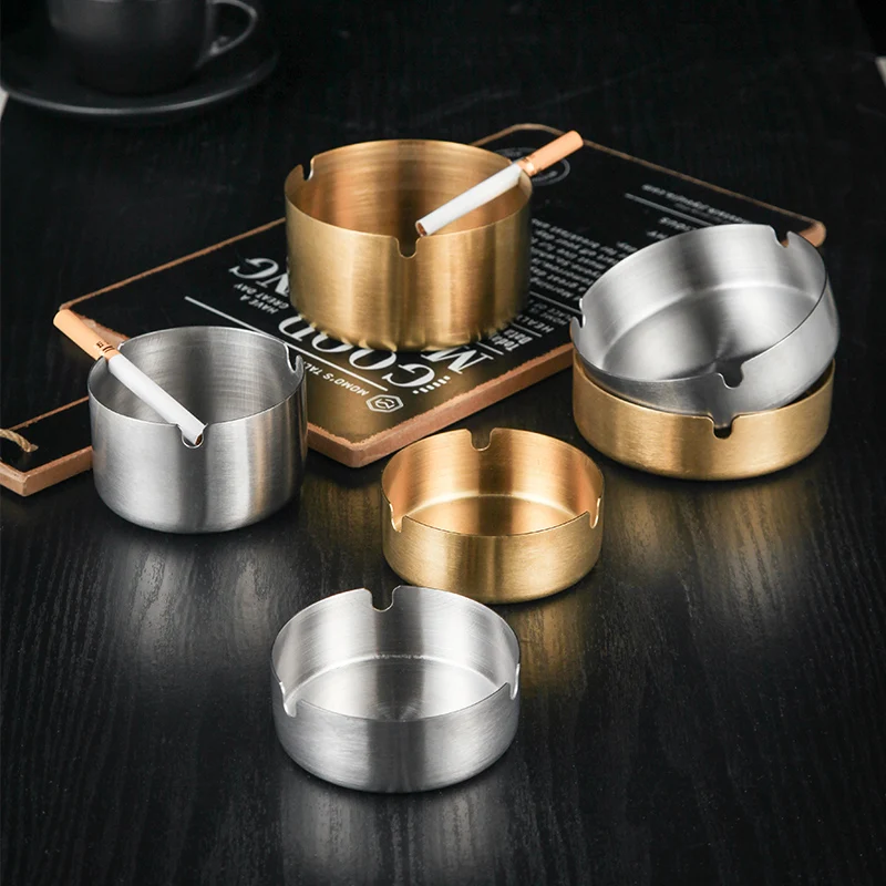 
Stainless steel ashtray round thickened restaurant cigarette plate home anti-fly bar Internet cafe advertising gifts customized 