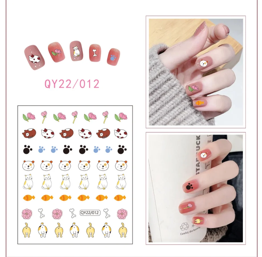 Nail Decals Sticker Bear Cartoon Cute Nail Art Water Stickers Tips DIY Decoration 3D Fruit Flower Branch Graffiti Abstract Paint