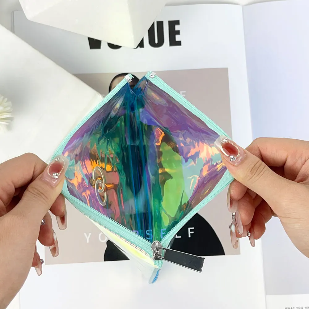 OMOI Customized PVC Laser Tote  Print Logo Magic Transparent Plastic Bag Shopping Bag Glitzy Jelly Bag