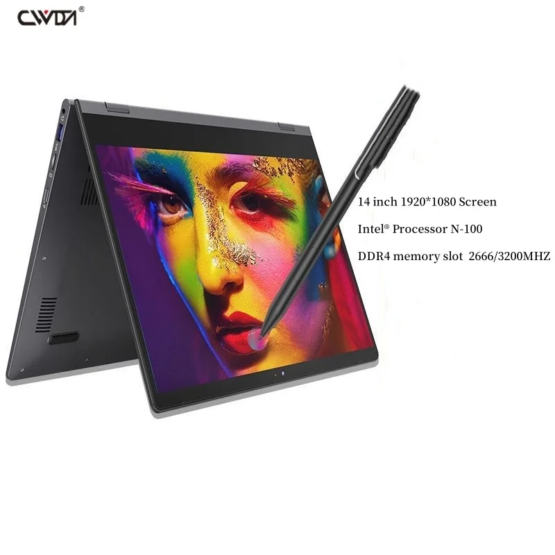 14 inch Portable 2 in 1 Intel N100 Thin Convertible  256GB 512G Business Touch Screen Laptops