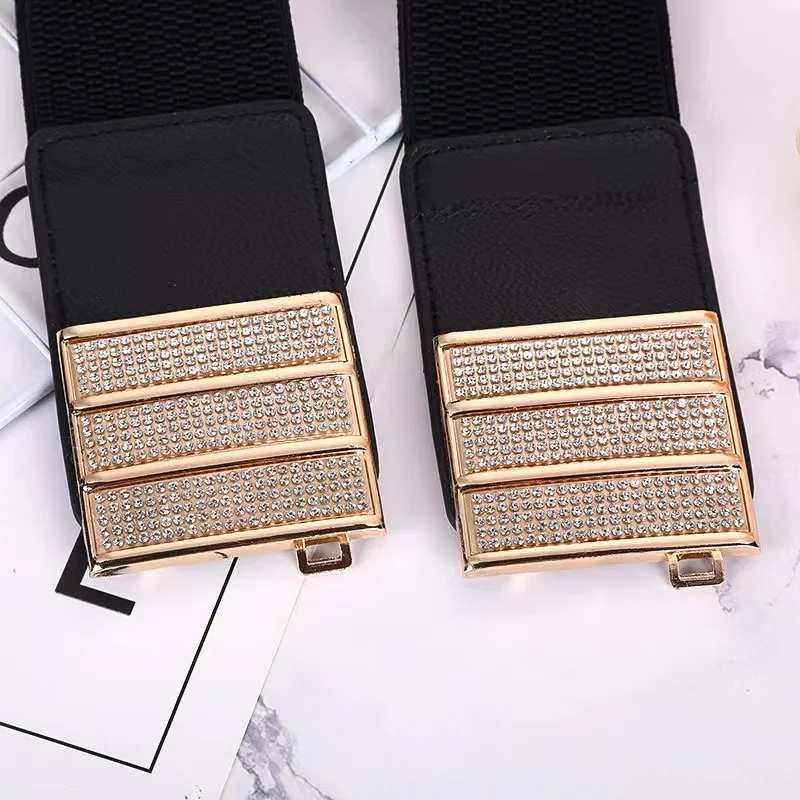 Custom Fashion Waistbands Elastic Belts For Women Dress Elegant Shiny Rhinestone pearl Corset Wide shape Elastic Waist Belt