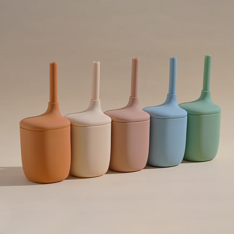 Высококачественная силиконовая чашка с крышкой без БФА, детская тренировочная чашка, силиконовая чашка из соломы