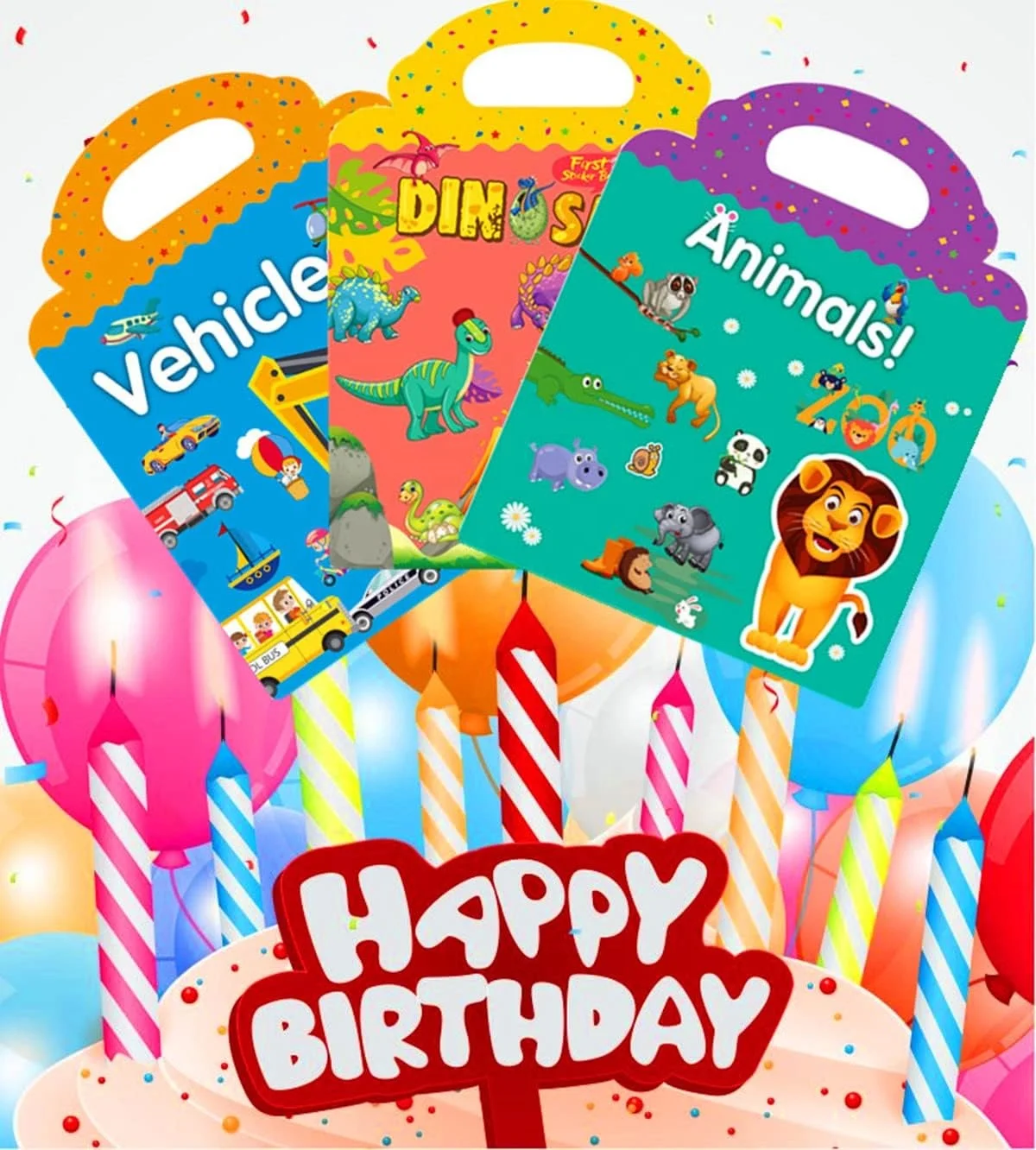 Reusable Sticker Book for Toddlers 1-3 Years Old, Dinosaur, Animal and Vehicle Static Stickers, for 2 Years 3 Years Old 4