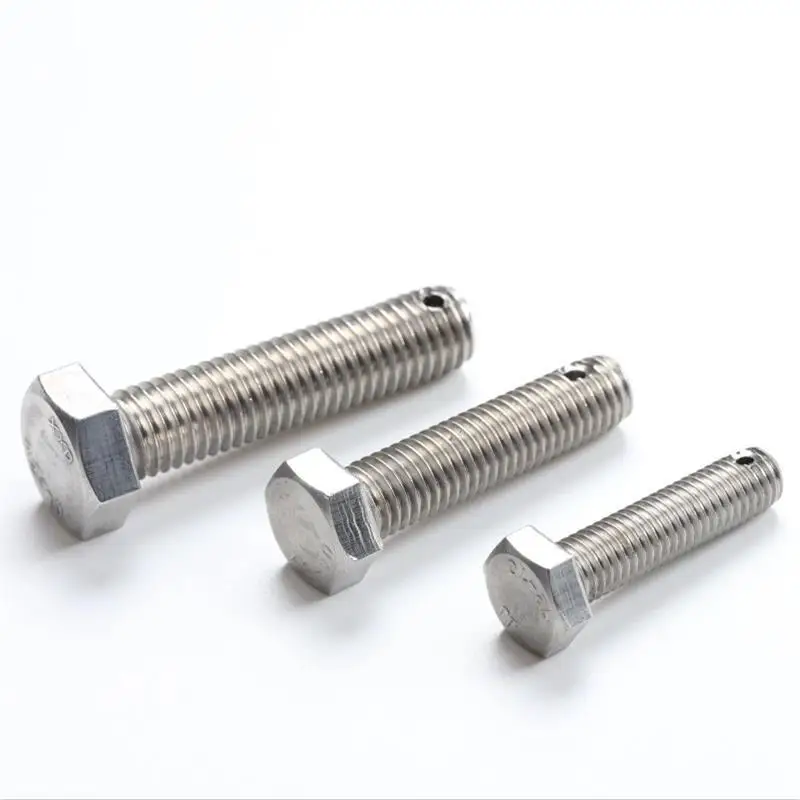 Good Sale Stainless Steel AISI ANSI 304 316 316L Plain Finish Hex Bolt With Split Pin Hole On Shank DIN931 DIN933