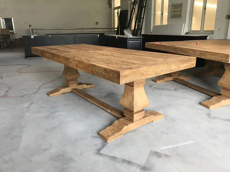 MRS WOODS New Designs Farmhouse Thick Top Chunky Rustic Reclaimed Elm Wood Dining Tables