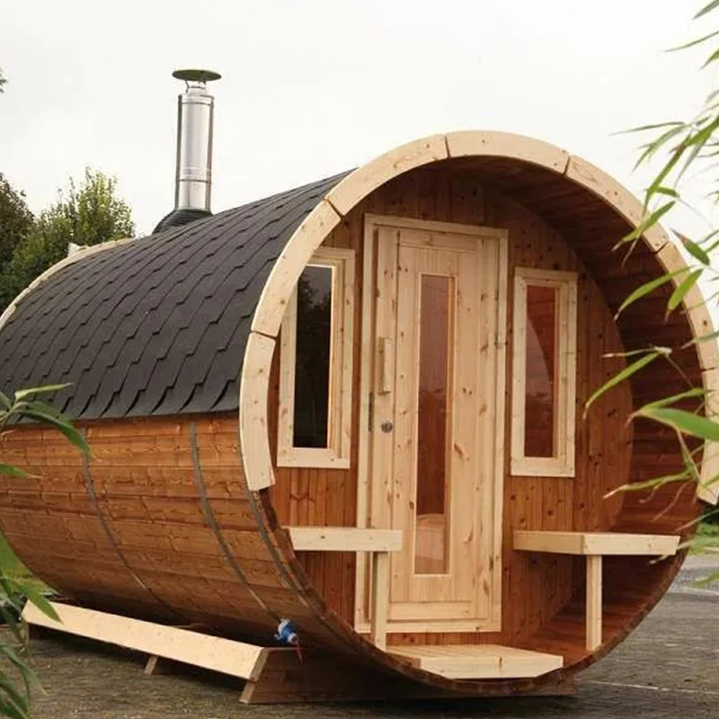 Outdoor Traditional Sauna Room Long Barrel Sauna 6-8 Person Sauna For Sale