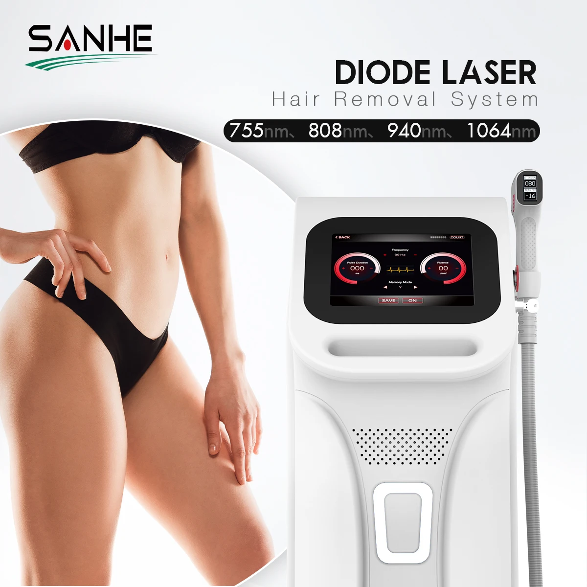 New Technology 4 Wavelength Diode Laser Machine Laser Handle Beauty Skin 2 Years Warranty-AU 755 808 940 1064 Diode Laser Hair
