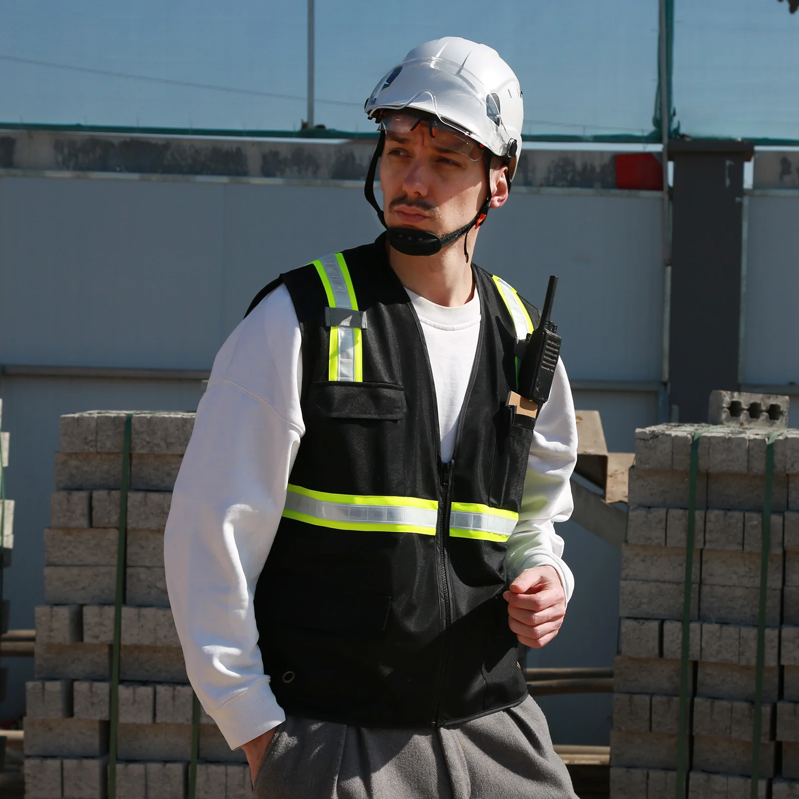 Fast Shipping Multi Pockets Construction Work Safety Vest High Quality PVC Dual Tone Reflective Strip Safety Vest