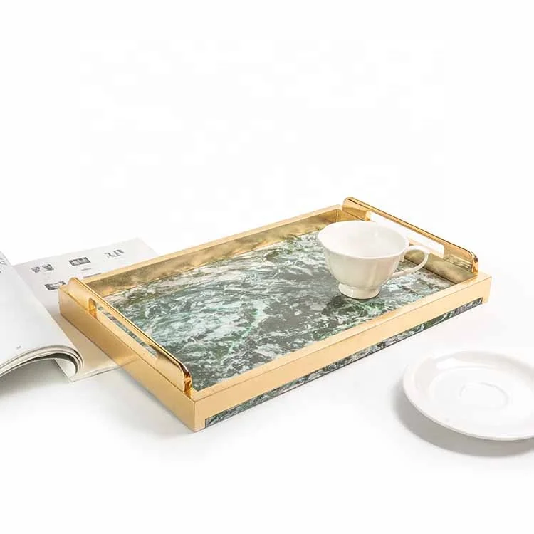 Sawtru Factory New Wooden Marble Tray for Chocolate/hotel/restaurant/home/kitchen Serving Tray with Metal  Handles With SABER Certificate