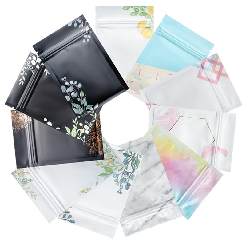 In Stock Printed Resealable Heat Sealing Self-Sealing Small Aluminum Foil Ziplock Sachets Bag For Powder Spice Tea Packaging