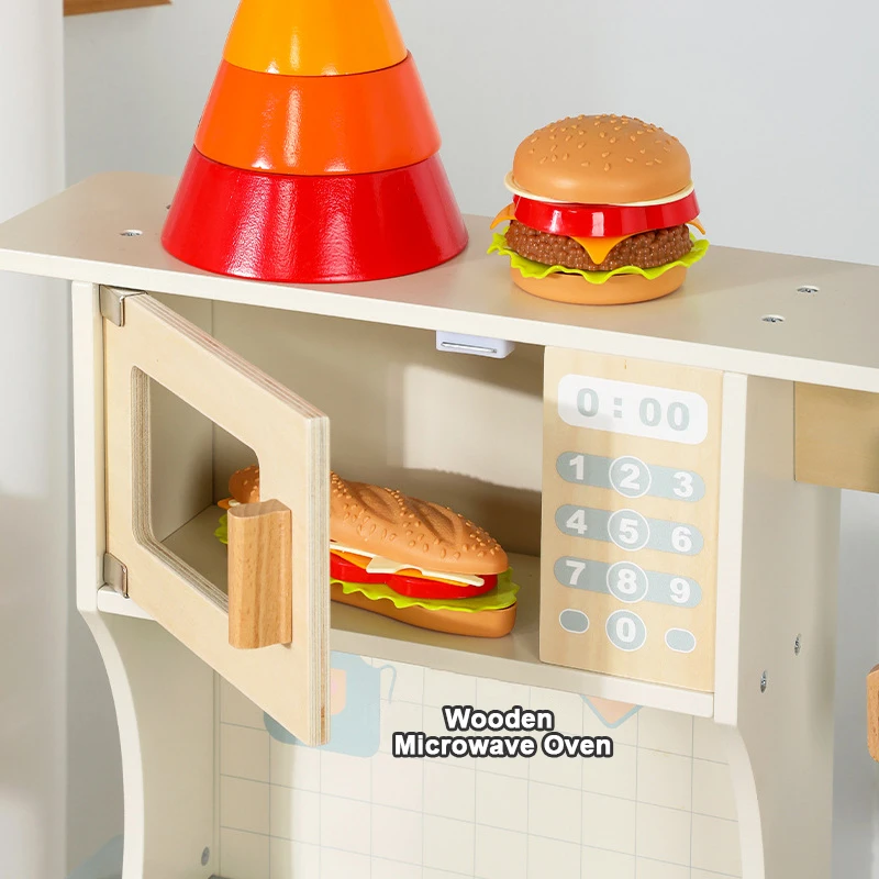 Children Play House Kitchen Set Cooking Wooden Kitchenware Simulation Cooking Pretend Play Toys Food Toys for 2+ Year Old