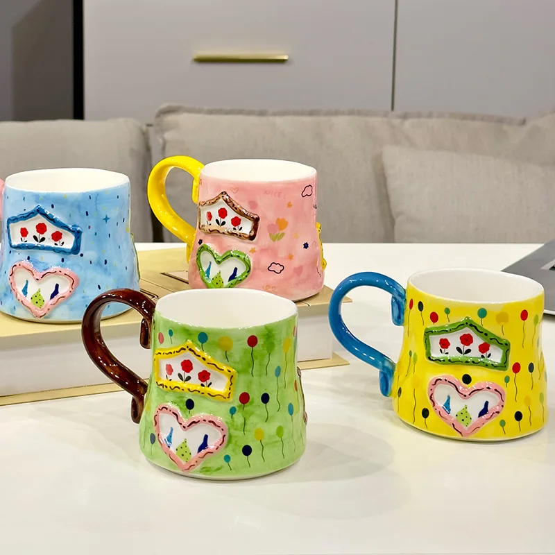 Hand painted fancy irregular ceramic cups high-temperature resistant decorative porcelain mugs