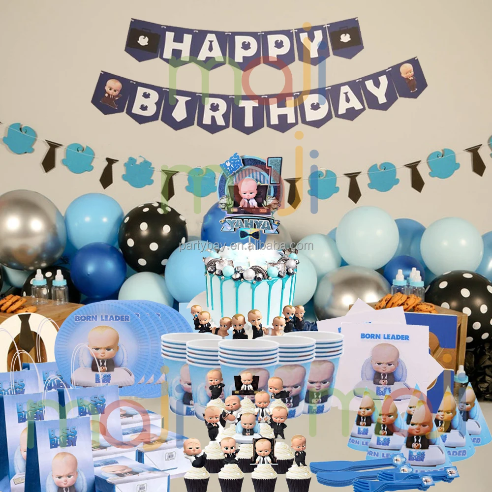 Baby Boss Disposable Tableware Theme Birthday Party Decorations Disposable Plates Cups Straws Tablecloth Supplies