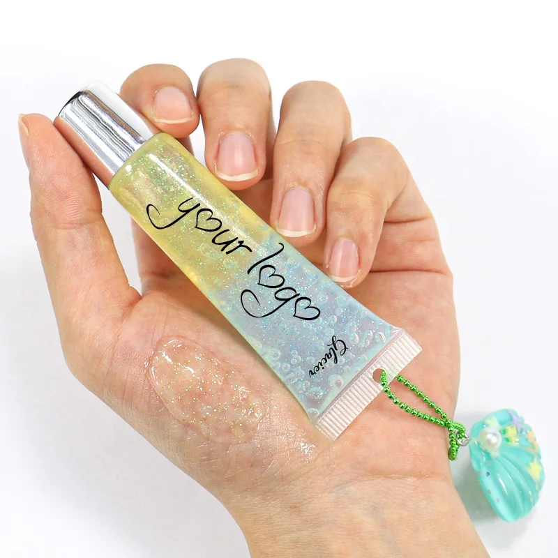 OEM Glitter fruit candy Lip gloss keychain Wholesale squeeze kids lip gloss private label