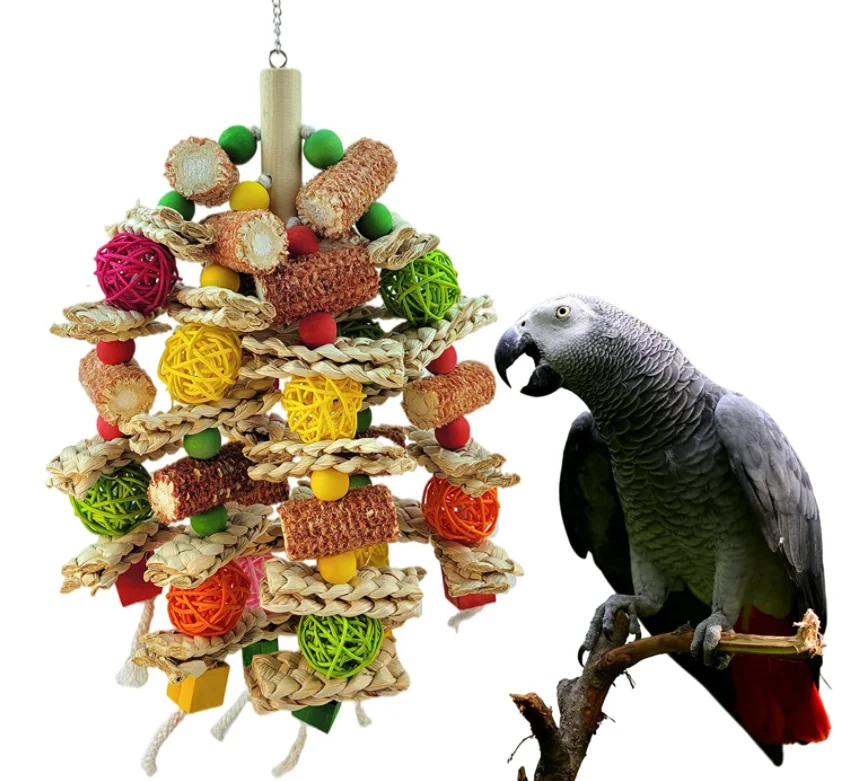 Wholesale Wooden Bird  Parrot Toys Pillar Corn Cob Beads Chewing Toy Bird Cage Accessories Bird Toy.