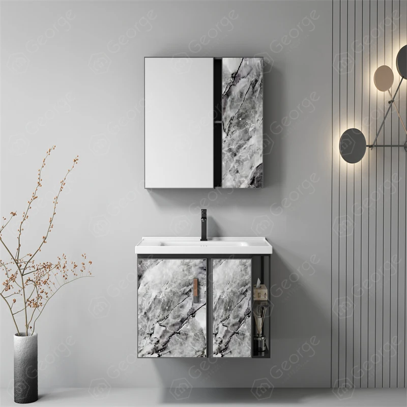 Bathroom equipment modern style bath vanity wall-hung bathroom cabinet wash basin aluminum cabinet  L6603