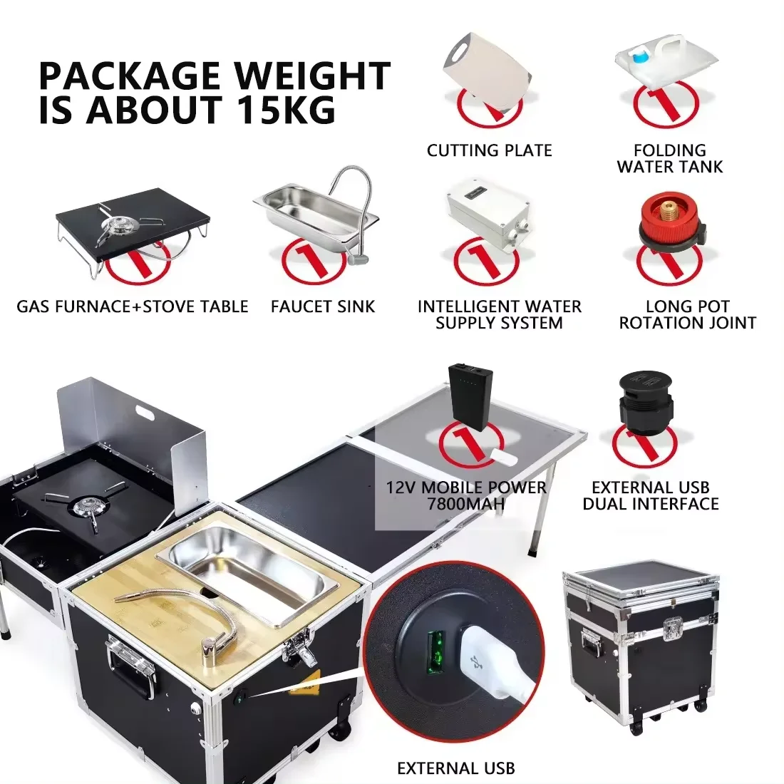Outdoor Camping Cooking Set Camping Mobile Kitchen Box Cook Table Stove Portable Car Folding Kitchen for Outdoor Camping Hiking