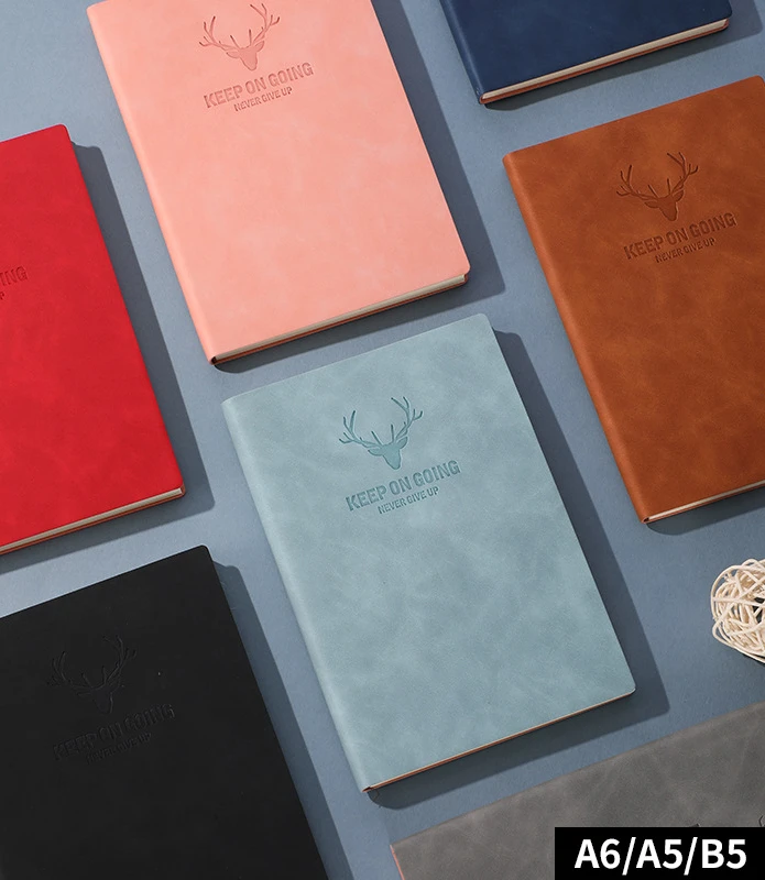Wholesale A6 A5 B5 Embossed LOGO Sheep Skin PU Leather Softcover Office School Notebook Direct Selling