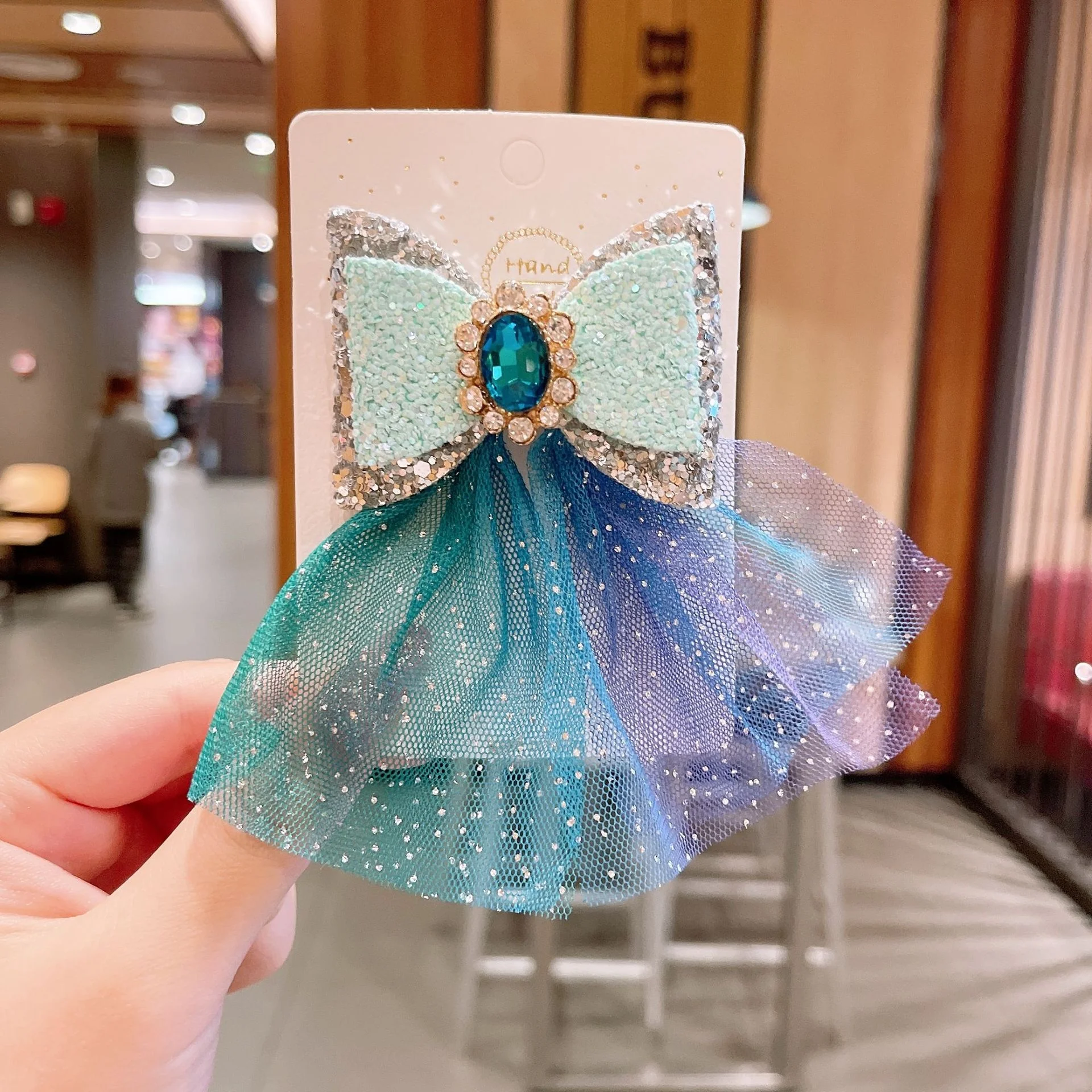 New Style Ice Princess Crown Hairpin Snowflake Bow Ribbon Hairpin Blue Crystal Girls Hairclips For Children