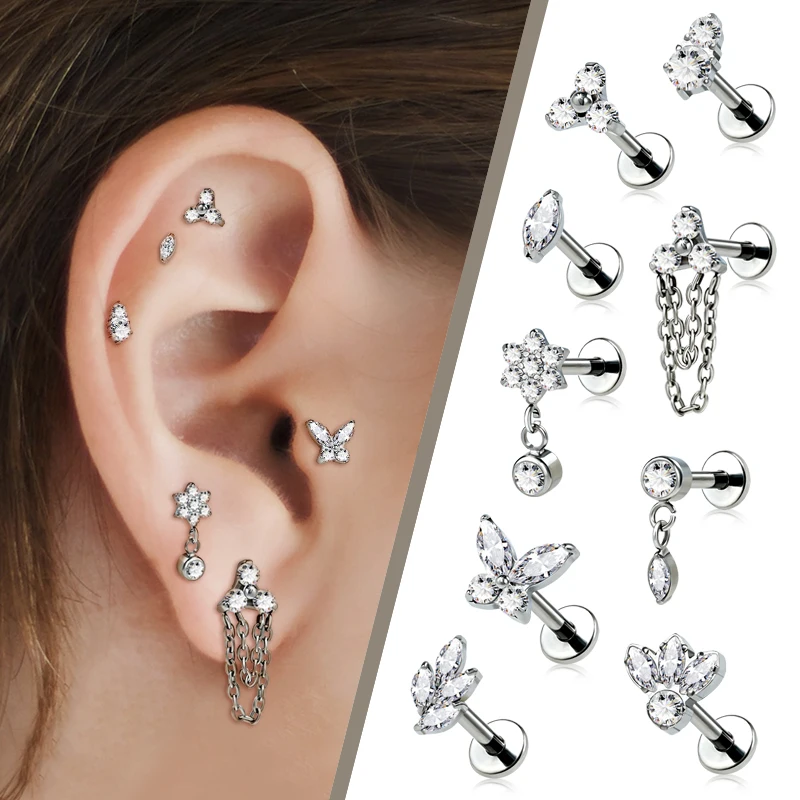 Toposh Circon Rock ASTM F136 g23 labret безналитные Кольца Для Пирсинга Ушей