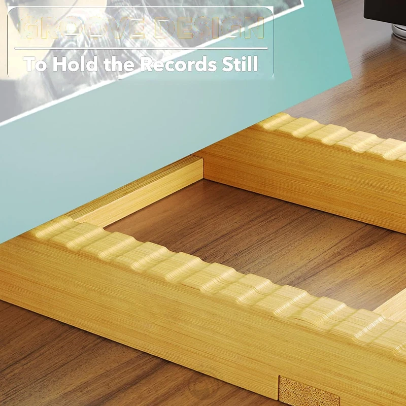 Display Up to 50 Albums Bamboo Wooden Vinyl Record Holder for Music record Storage