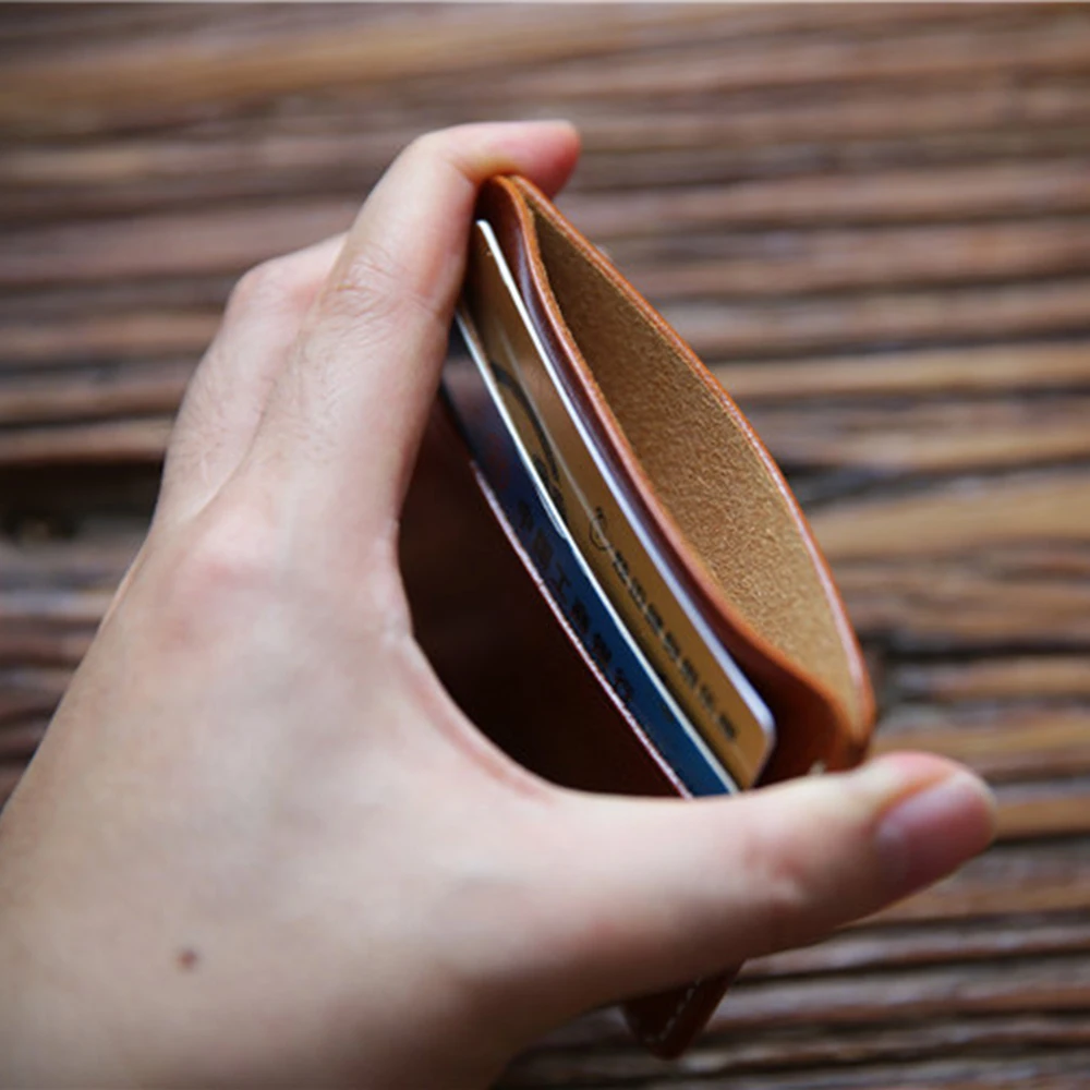 Vegetable Leather Credit Card Wallet Custom Hold Handmade Vintage Black Card Holder Wallet To Keep Bank Card