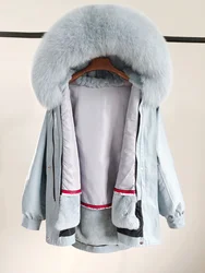 Wholesale Warm Winter Fox Fur Hood Parka Woman Black Parka With Real Rex Rabbit Fur Lined