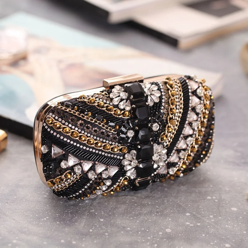High Quality Fashion Women Clutch Bag Crystal Clutch Evening Bags Designer Evening India Stone Beaded Bag With  Frame handbags