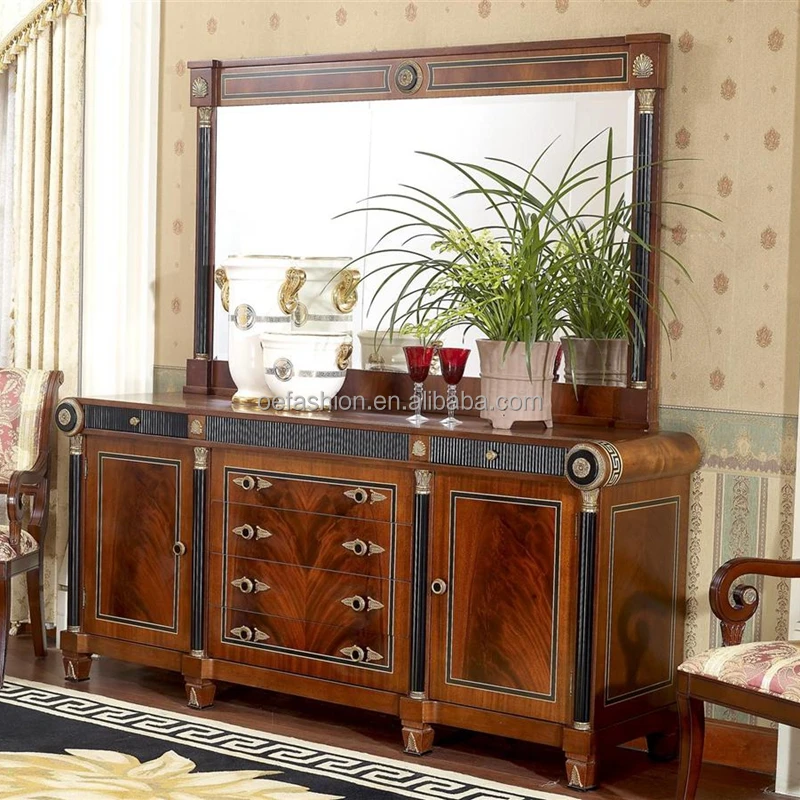 OE-FASHION European retro solid wood red brown glossy veneer parquet beech 2 meters dining side cabinet mirror entrance