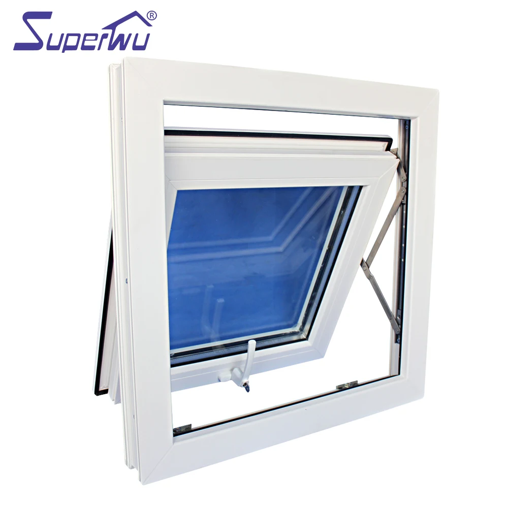 Superhouse Australian Standards Profile PVC Awning  Windows Hurricane Proof Double Tempered Low E Glass UPVC Vinyl Windows