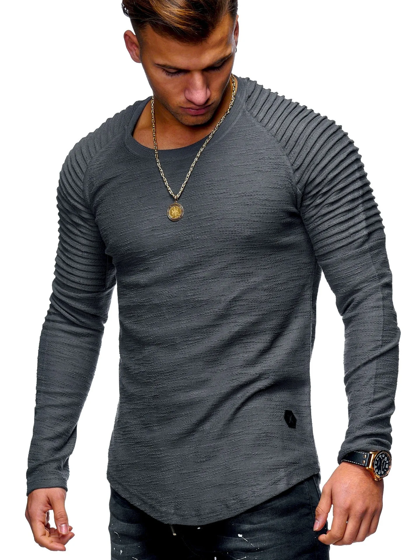 Wholesale High Quality Loose Solid Color Full Sleeve T Shirt For Men