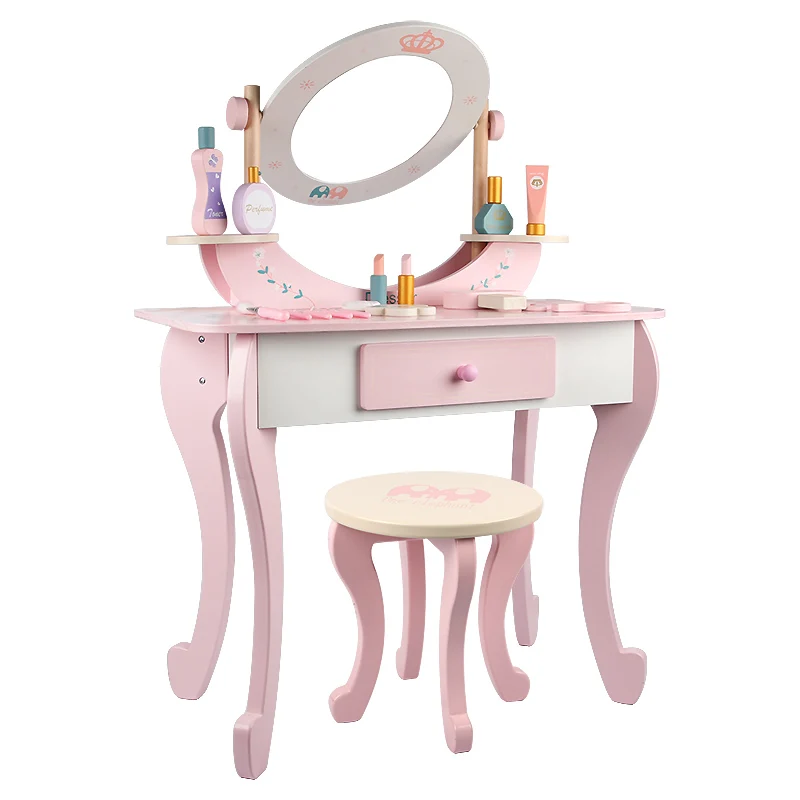 New Product Kids Pretend Toys Elegant Simulation Beauty Toy Wooden Dressing Table For Little Girls