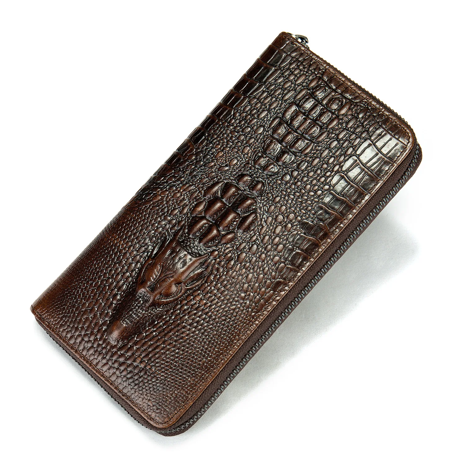 TIDING Genuine Cowhide Leather Hand Wallet Crocodile Pattern Embossing Long Leather Wallet for Men