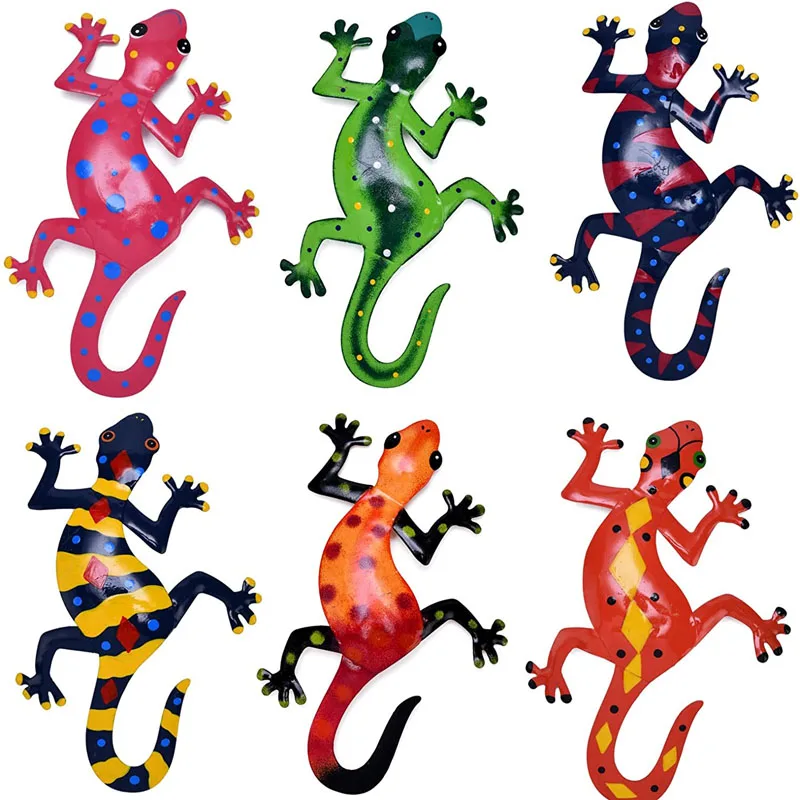 6 set Metal Gecko Wall Decor Lizard Art Wall Decorations for Yard Fence Garden Home Outdoor and Indoor Wall Sculptures Handmade