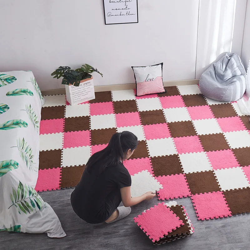 Bedroom Full-paved Girl Square Mosaic Floor Mat Home Washable Cutting Princess Bedside Carpet