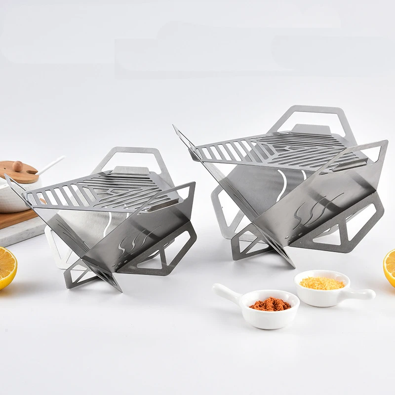 OEM Customized Portable Camping Grills Stainless Steel Charcoal Grill Detachable Triangle BBQ Grill for Outdoor