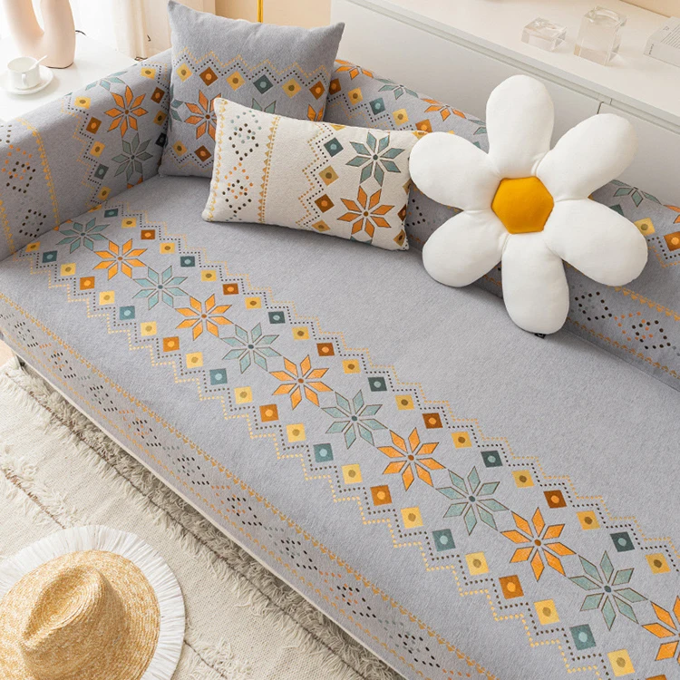 Benyi carpet sofacover customization printed sofa cover bohemia style diamonds patterns chenille sofa cover for home decor