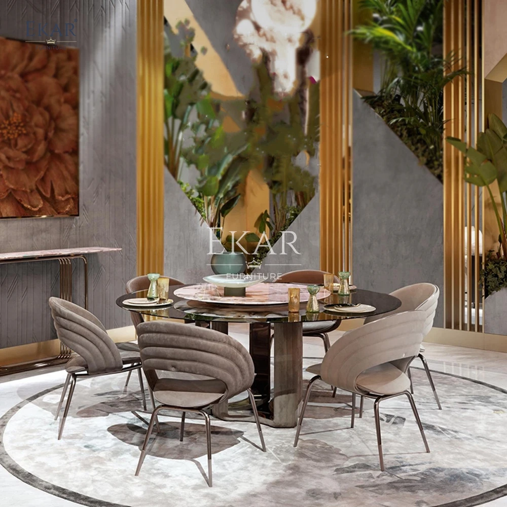 Modern Luxurious Pink Jade Marble round Dining Table with Antique Brass Base for Kitchen Hotel or Hall Dining Room Furniture